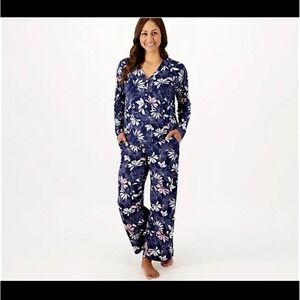 Splendid Womens 3X Navy Floral Print Long Sleeve Pajama Set Loungewear Sleepwear